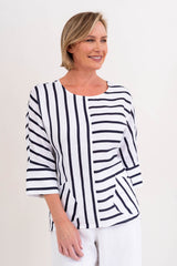 See Saw 100% Linen 3/4 Dolman Sleeve Top