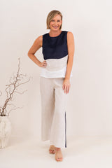 See Saw 100% Linen Spliced Tank with Zip