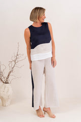 See Saw 100% Linen Spliced Tank with Zip