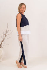 See Saw 100% Linen Spliced Tank with Zip