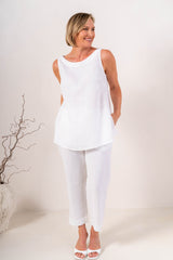 See Saw 100% Linen Boat Neck side Split Tank