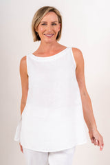 See Saw 100% Linen Boat Neck side Split Tank