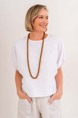See Saw 100% Linen Elastic Sleeve Top