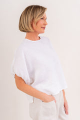 See Saw 100% Linen Elastic Sleeve Top