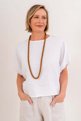 See Saw 100% Linen Elastic Sleeve Top