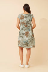 Bottega Leaf Print Linen Dress