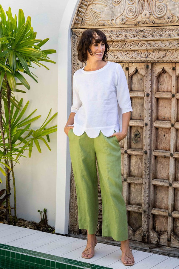 See Saw 100% Linen Scallop Hem Top