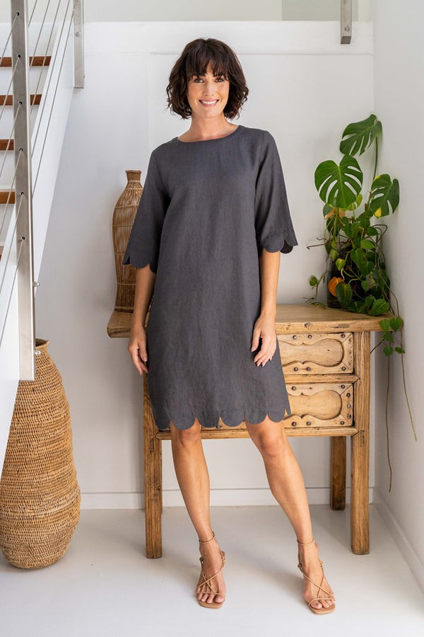 See Saw 100% Linen Scallop Edge Dress