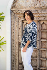 See Saw 100% Linen Boat Neck Top