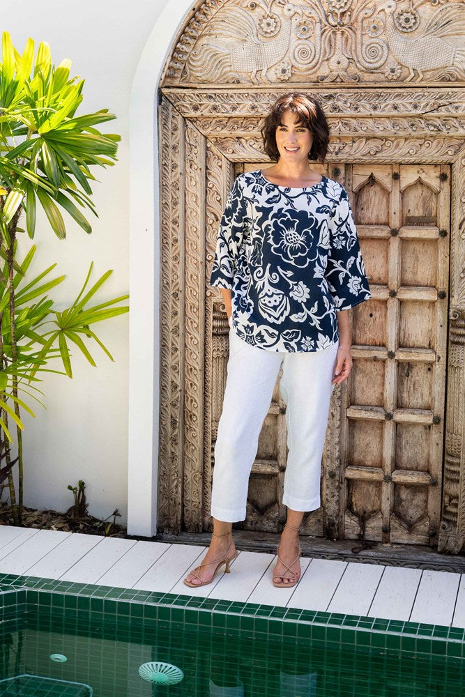 See Saw 100% Linen Boat Neck Top
