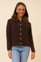 Caroline Morgan Removable Fur Cardigan
