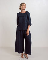 See Saw 100% Linen 3/4 Slve Seam Top
