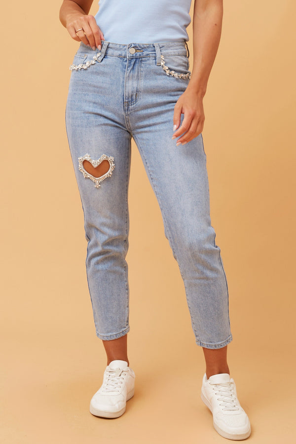 Caroline Morgan Heart Ebellished Denim Pant