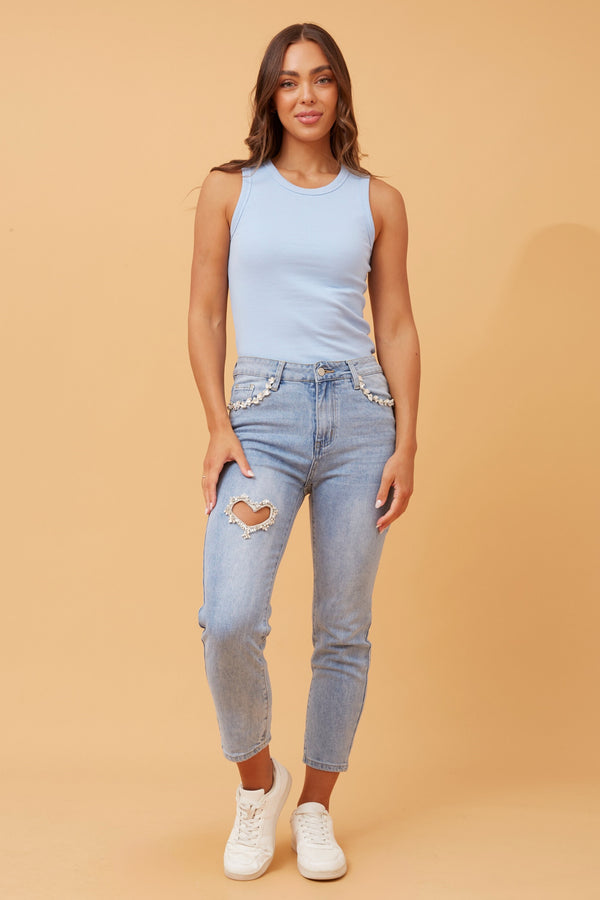 Caroline Morgan Heart Ebellished Denim Pant