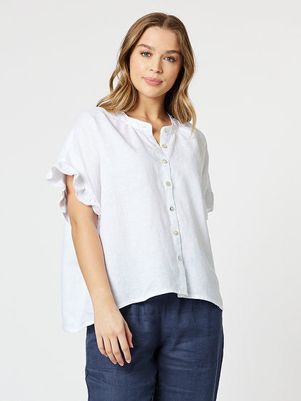 Clarity Frilled Sleeve Linen Top