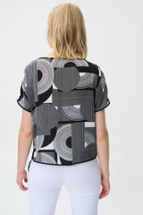 Joseph Ribkoff Abstract Print Tie-Front Top