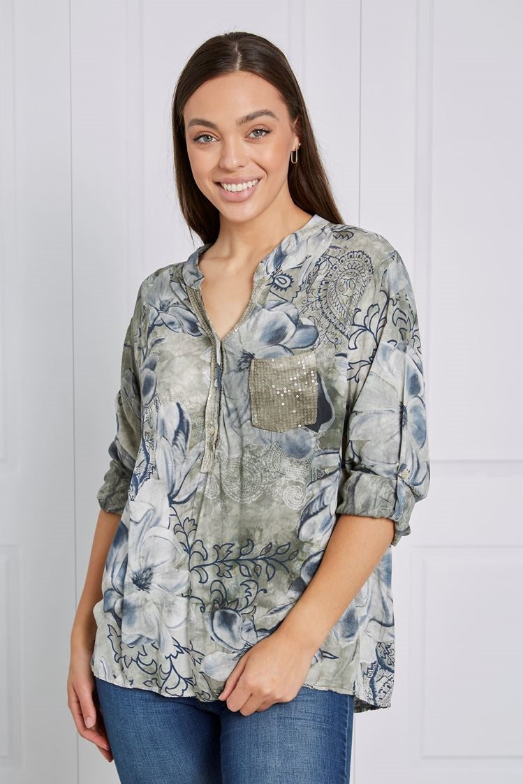 Caroline Morgan Floral Print Shirt