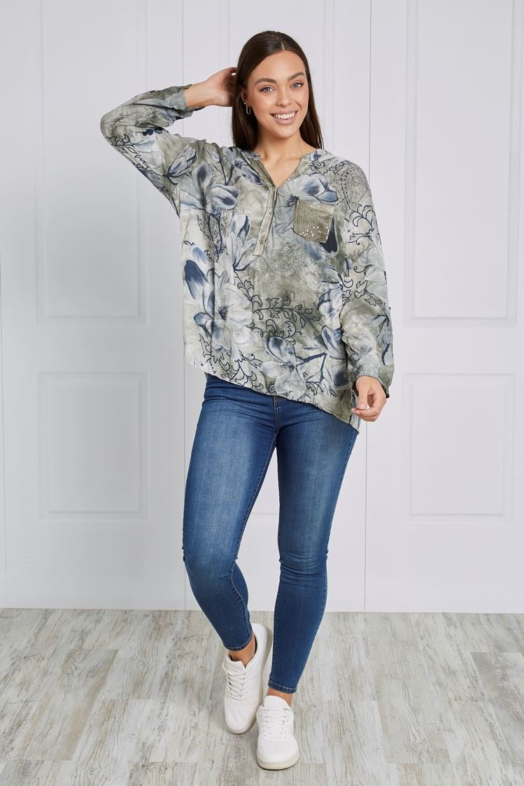 Caroline Morgan Floral Print Shirt