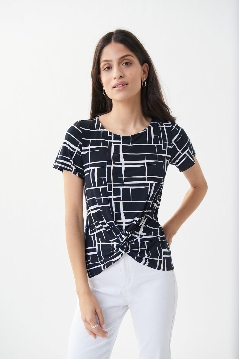 Joseph Ribkoff Abstract Tie Front Top