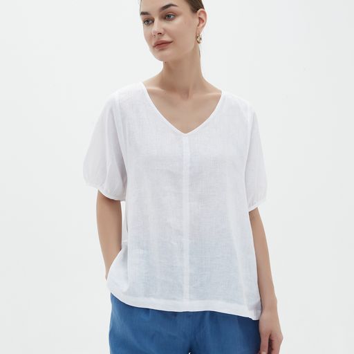 Tirelli V Neck Bishop Sleeve Top
